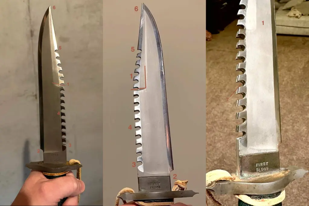 Three photographs of Jimmy Lile's original 1of13 with seven numbered points on the characteristic details