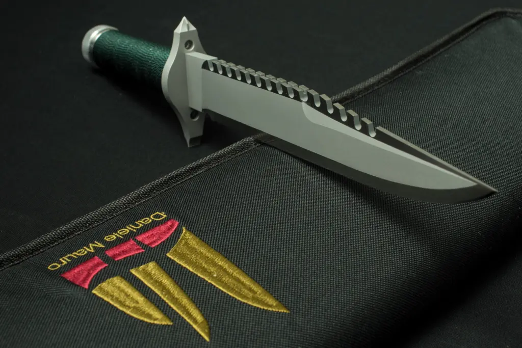 Close-up of the blade thickness and the point of the First Blood replica