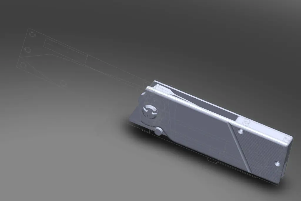 Technical drawing of a folding knife designed in the workshop